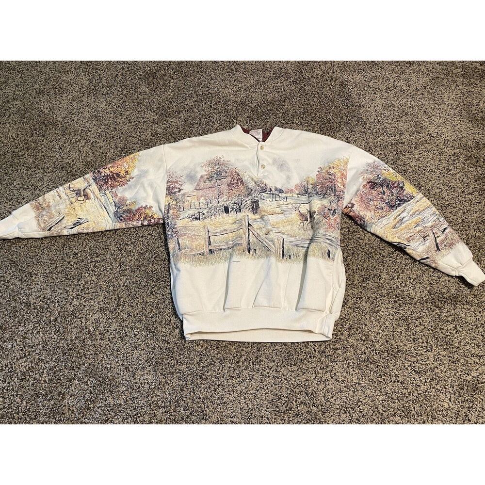 Art Unlimited Sweatshirt Men Large Henley Sweater All Over Print Deer Buck Adult
